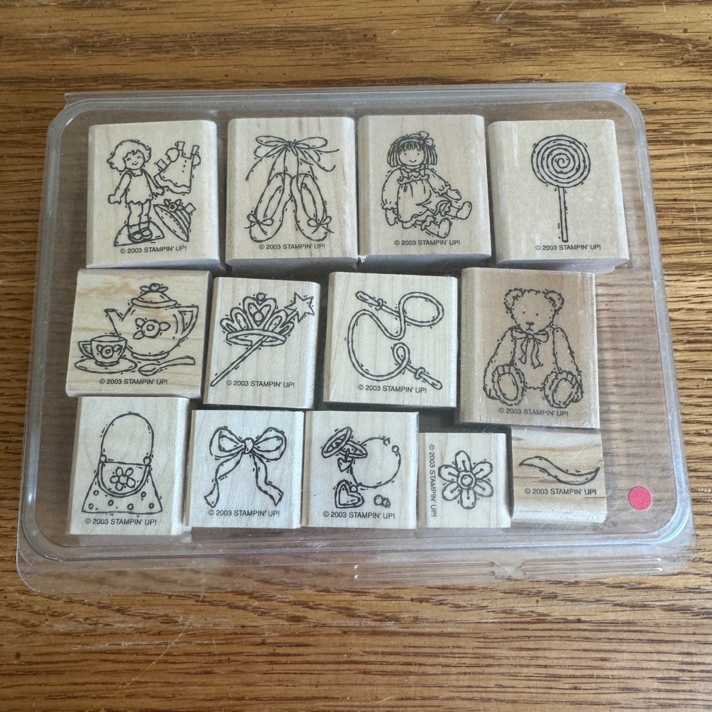 Stampin Up Buttons Bows & Twinkletoes Wood Mounted Rubber Stamp Set of 13 2003